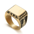 New Personalized Design Best Quality Custom Logo Stainless Steel Gold Plated Exquisite Masonic Rings